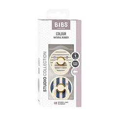 Bibs Studio Colour Fopspenen 2 Stuks - Pinstripe Ivory/Steel Blue Mix 0-6M