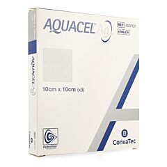 Aquacel Ag Verband Hydrofiber Steriel 10cm x 10cm 3 Stuks