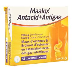 Maalox Antacid+Antigas 250mg/500mg 16 Kauwtabletten