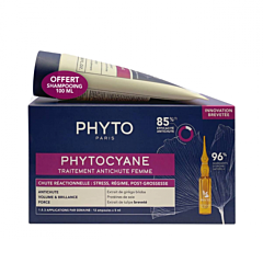 Phyto Phytocyane Reactionele Haaruitval Vrouwen 12x5ml Ampullen + Shampoo 100 ml Gratis
