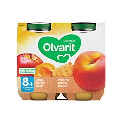 Olvarit Fruitpap Appel/ Perzik/ Koek 8M+ 2x200g