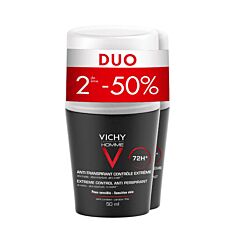 Vichy Homme Deo Anti-Transpiratie 72u Roller Duo 2e -50% 2x50ml