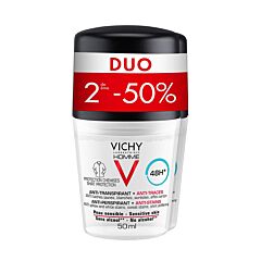 Vichy Homme Deodorant Roller Anti-Transpirant Tegen Vlekken 48 Uren Duo 2e -50% 2x50ml